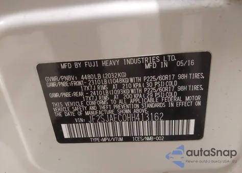 2017 Subaru Forester 2.5I Premium из США, поврежденный, VIN JF2SJAEC0HH413162